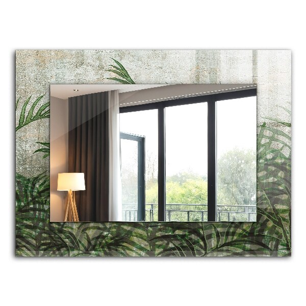 Espelho com moldura decorada com folhas de samambaia na cor verde