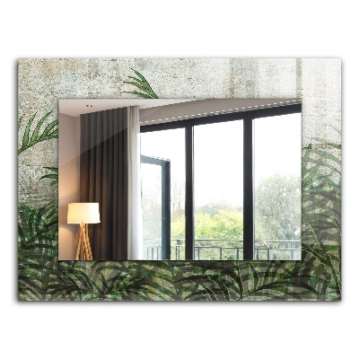 Espelho com moldura decorada com folhas de samambaia na cor verde