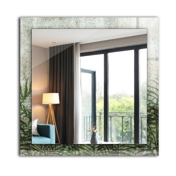 Espelho com moldura decorada com folhas de samambaia na cor verde