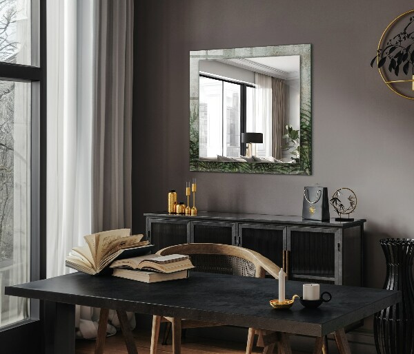 Espelho com moldura decorada com folhas de samambaia na cor verde