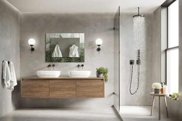 Espelho com moldura decorada com folhas de samambaia na cor verde