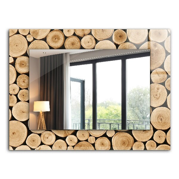 Espelho com moldura decorada com textura de tronco de árvore
