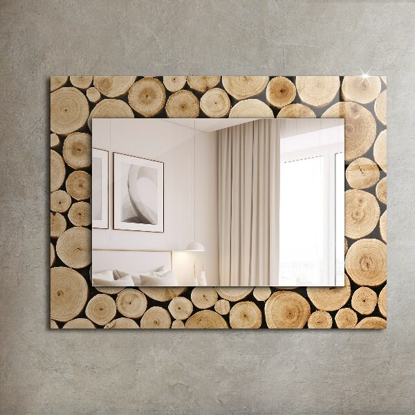 Espelho com moldura decorada com textura de tronco de árvore