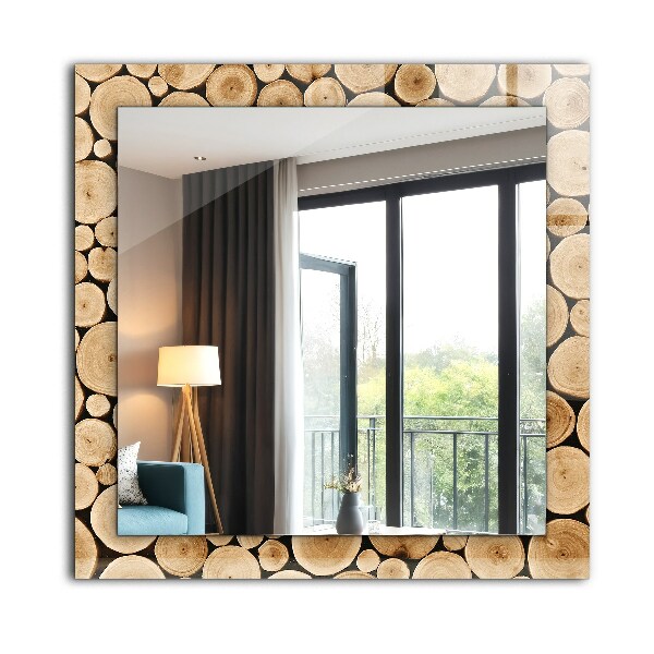 Espelho com moldura decorada com textura de tronco de árvore