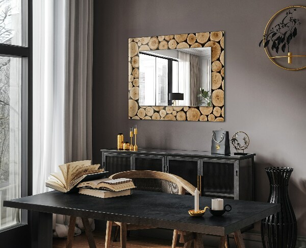 Espelho com moldura decorada com textura de tronco de árvore