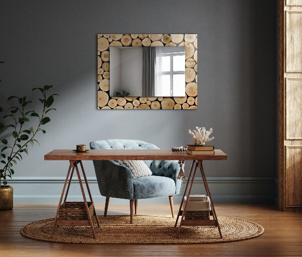 Espelho com moldura decorada com textura de tronco de árvore