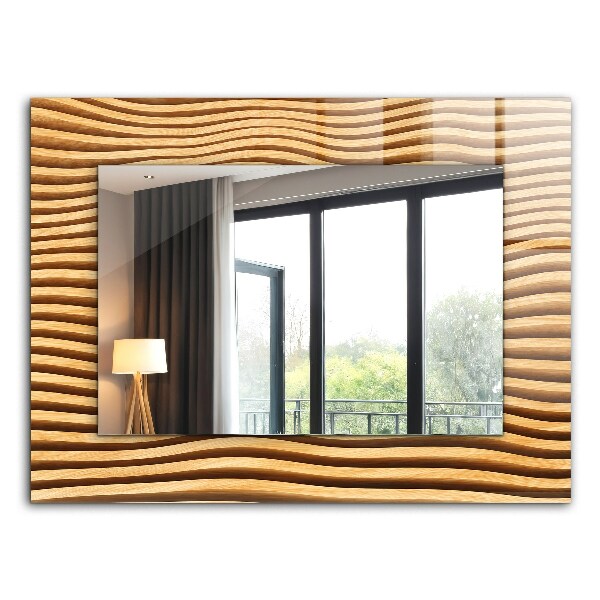 Espelho decorativo com moldura em madeira no formato de ondas