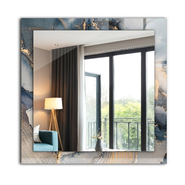Espelho decorativo com arte abstrata azul