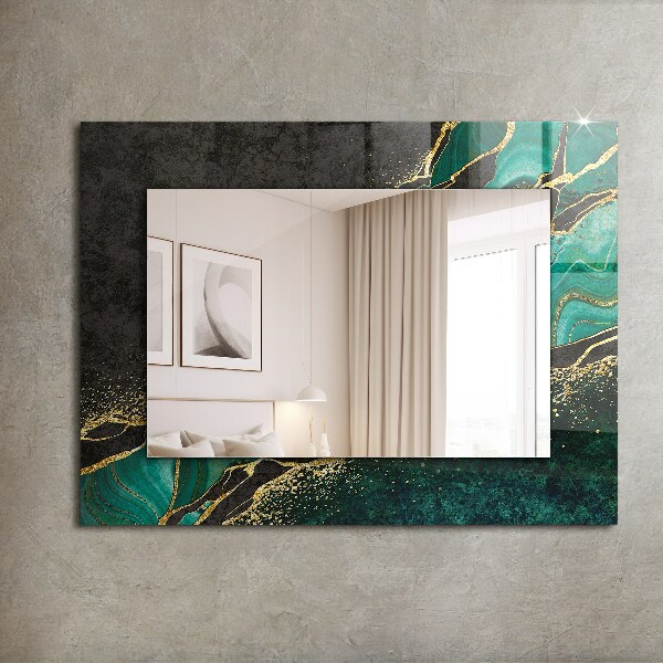 Espelho decorativo com motivos artísticos abstratos em tons de verde