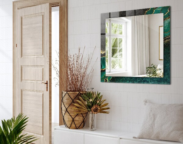 Espelho decorativo com motivos artísticos abstratos em tons de verde