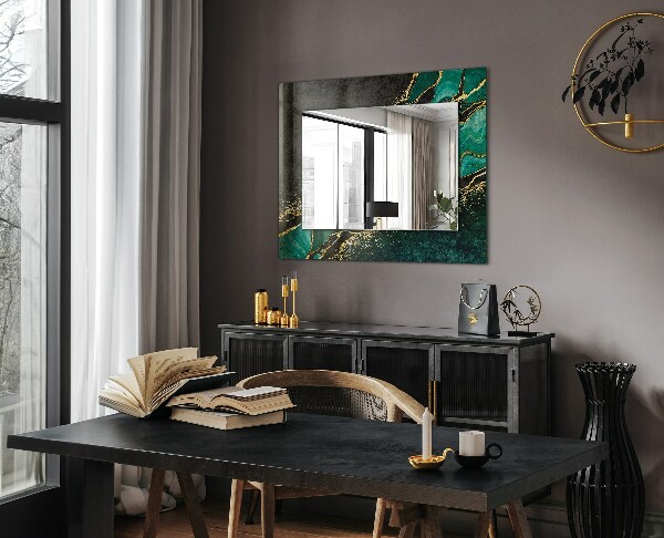 Espelho decorativo com motivos artísticos abstratos em tons de verde