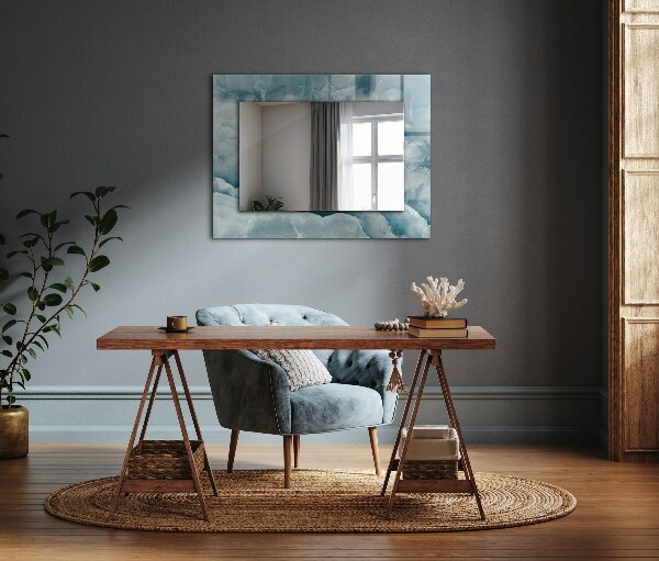 Espelho decorativo com textura de mármore azul