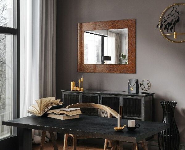 Espelho decorativo com superfície metálica enferrujada