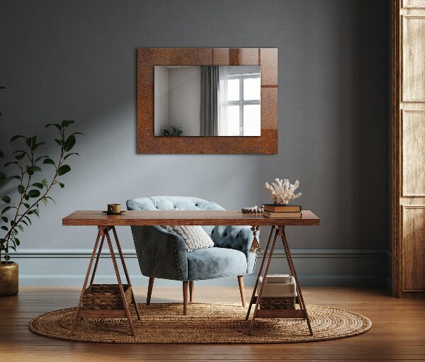 Espelho decorativo com superfície metálica enferrujada