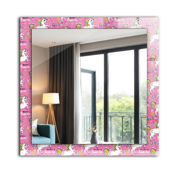 Espelho decorativo unicórnio arco-íris e corações