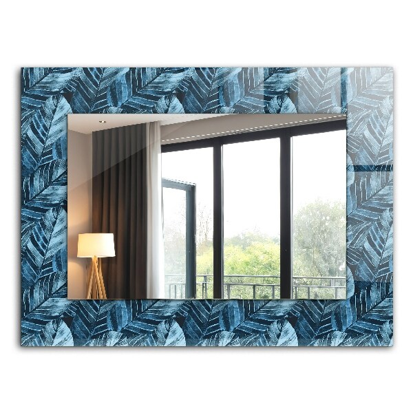 Espelho decorativo com estampas de folhas azuis