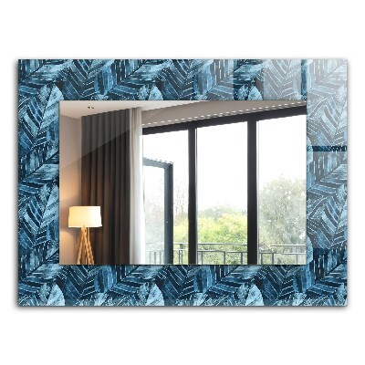 Espelho decorativo com estampas de folhas azuis