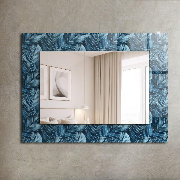 Espelho decorativo com estampas de folhas azuis