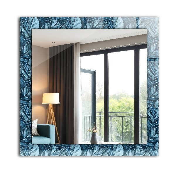 Espelho decorativo com estampas de folhas azuis
