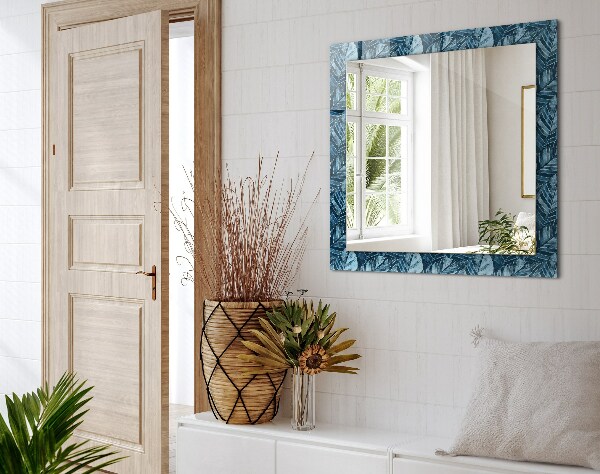 Espelho decorativo com estampas de folhas azuis
