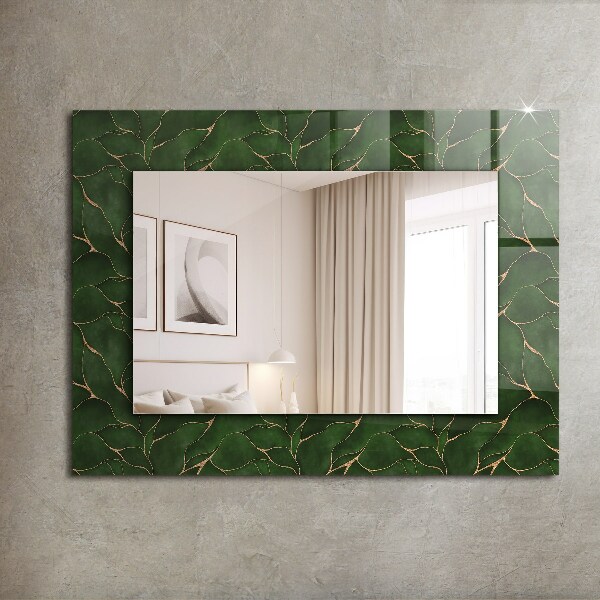 Espelho decorativo com estampas de folhas verdes
