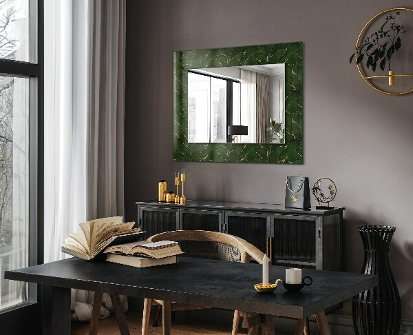 Espelho decorativo com estampas de folhas verdes