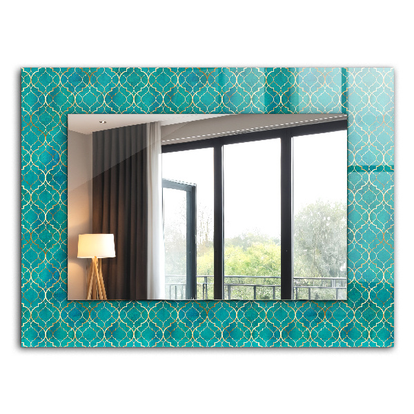 Espelho decorativo com padrão geométrico na cor verde