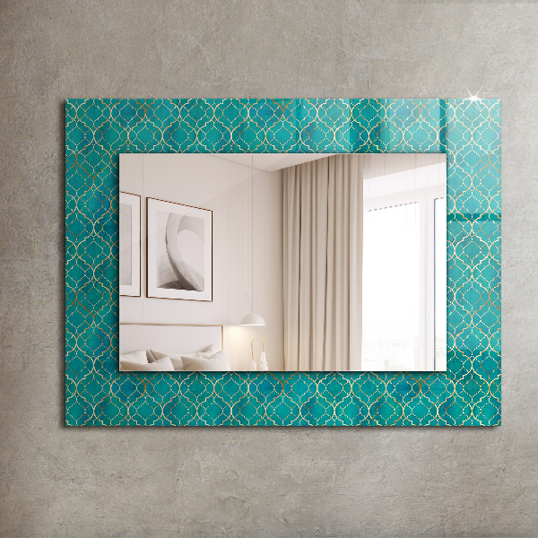 Espelho decorativo com padrão geométrico na cor verde