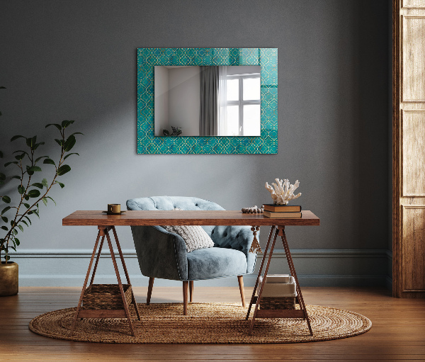 Espelho decorativo com padrão geométrico na cor verde