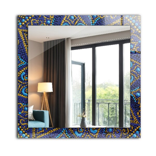 Espelho com moldura decorada mandala de ponto azul