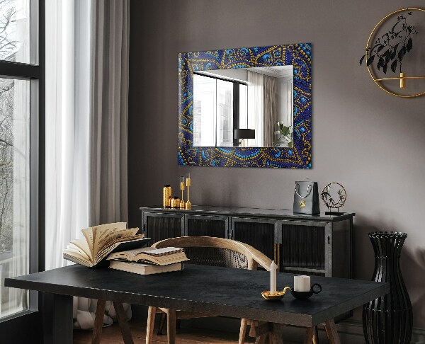 Espelho com moldura decorada mandala de ponto azul