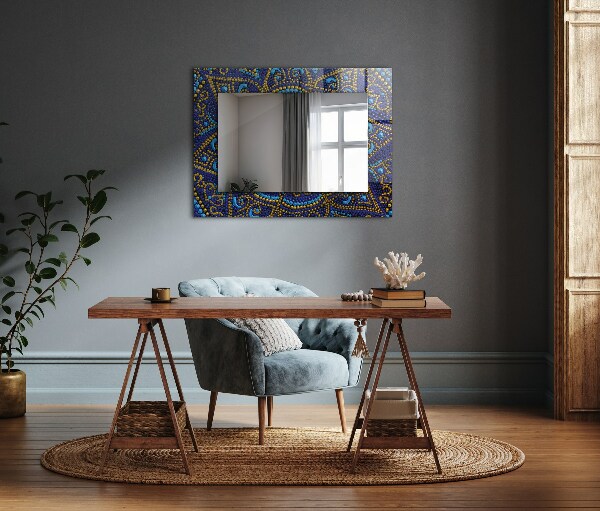 Espelho com moldura decorada mandala de ponto azul