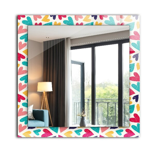Espelho decorativo com tema de corações coloridos