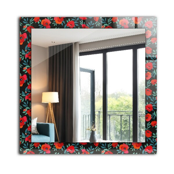 Espelho com moldura decorada com flores de papoula