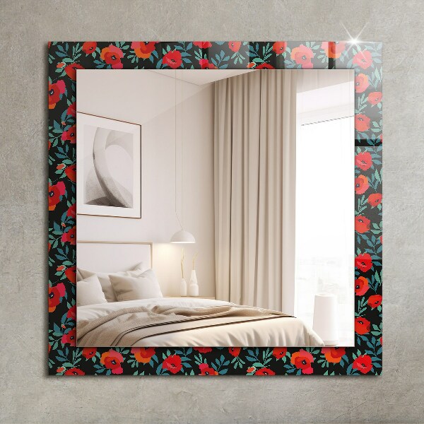 Espelho com moldura decorada com flores de papoula