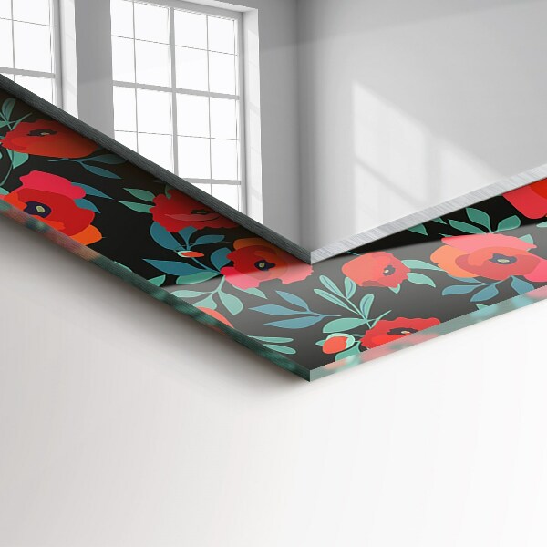 Espelho com moldura decorada com flores de papoula