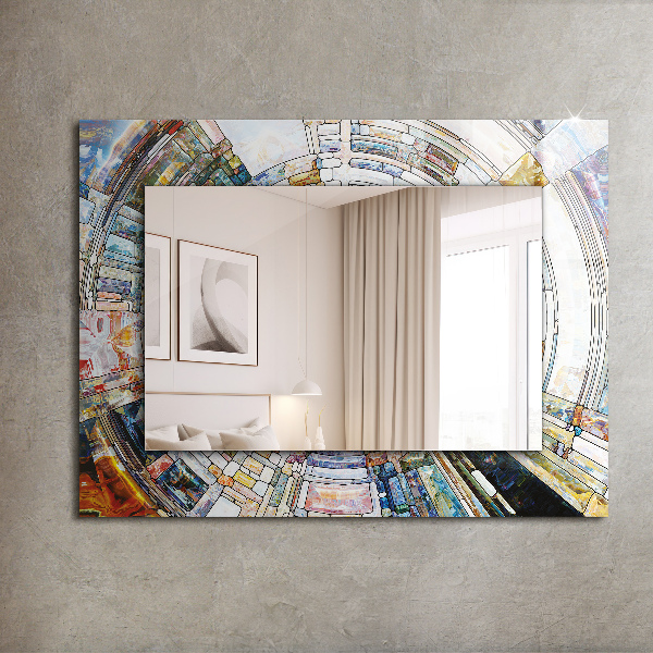 Espelho circular com moldura decorada em estilo mosaico abstrato