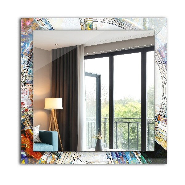 Espelho circular com moldura decorada em estilo mosaico abstrato