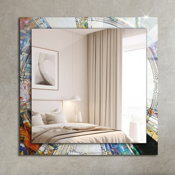 Espelho circular com moldura decorada em estilo mosaico abstrato