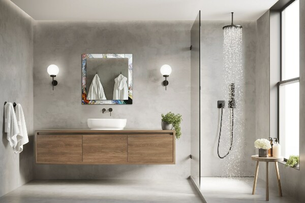Espelho circular com moldura decorada em estilo mosaico abstrato