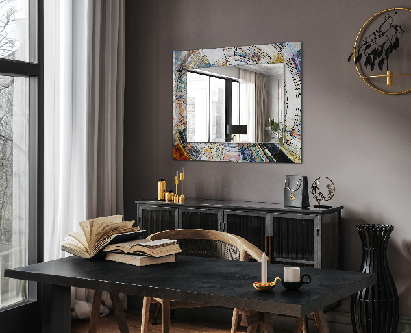 Espelho circular com moldura decorada em estilo mosaico abstrato