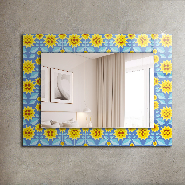 Espelho decorativo com motivos de folhas de girassol