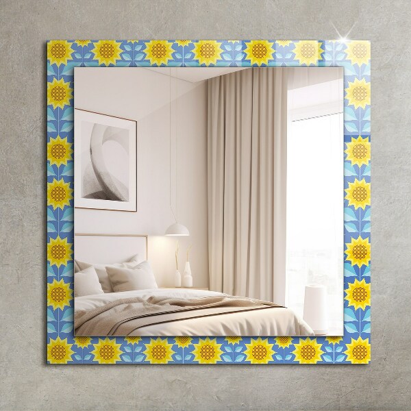 Espelho decorativo com motivos de folhas de girassol