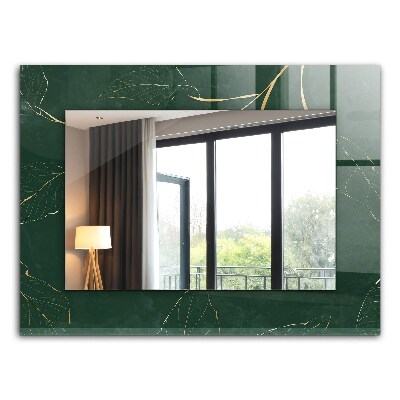 Espelho com moldura decorada em folhas verdes e douradas