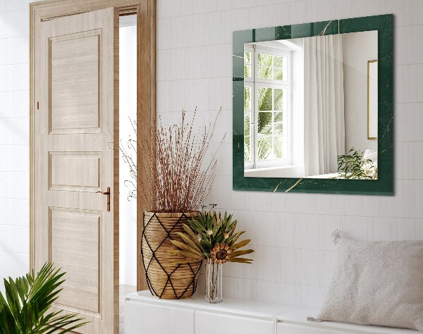 Espelho com moldura decorada em folhas verdes e douradas