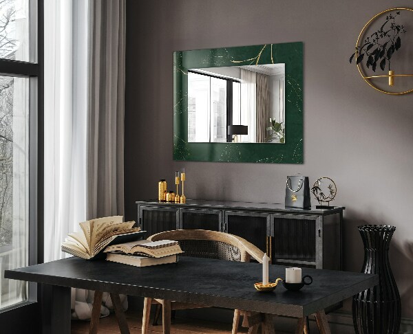Espelho com moldura decorada em folhas verdes e douradas
