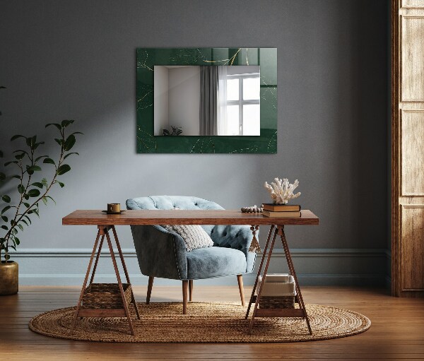 Espelho com moldura decorada em folhas verdes e douradas