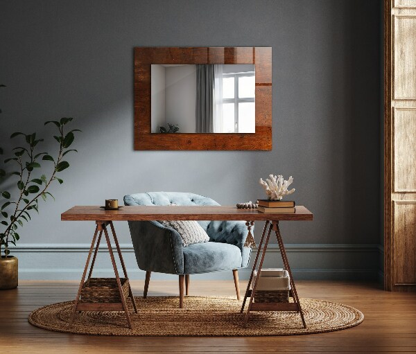 Espelho decorativo com mesa de madeira antiga