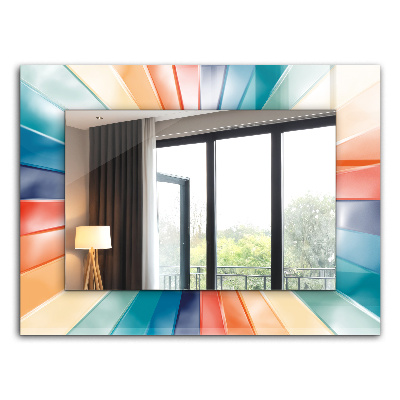 Espelho decorativo com estampa de feixes de luz coloridos