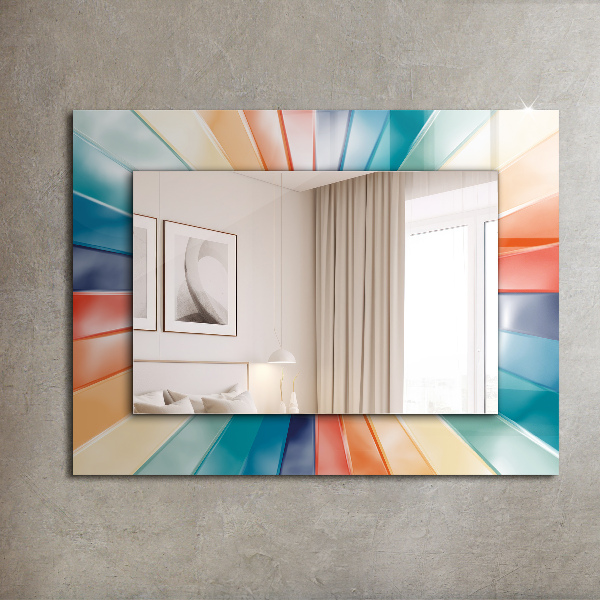 Espelho decorativo com estampa de feixes de luz coloridos